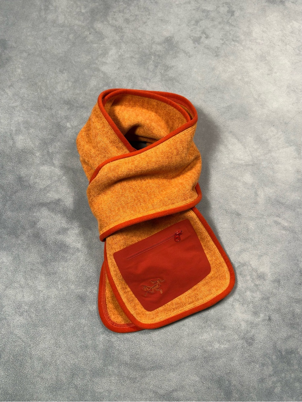 Vintage Arc’teryx Polartec Orange Logo Zip Pocket Outdoor Fleece Scarf
